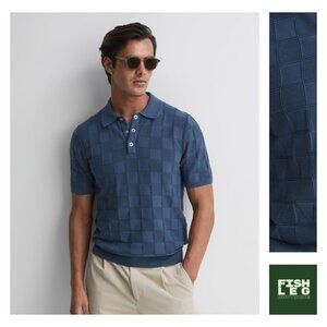 Reiss | "Blaze" Checked Cotton Polo - Sz S / Marine Blue
